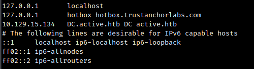 Hosts file entry for active.htb