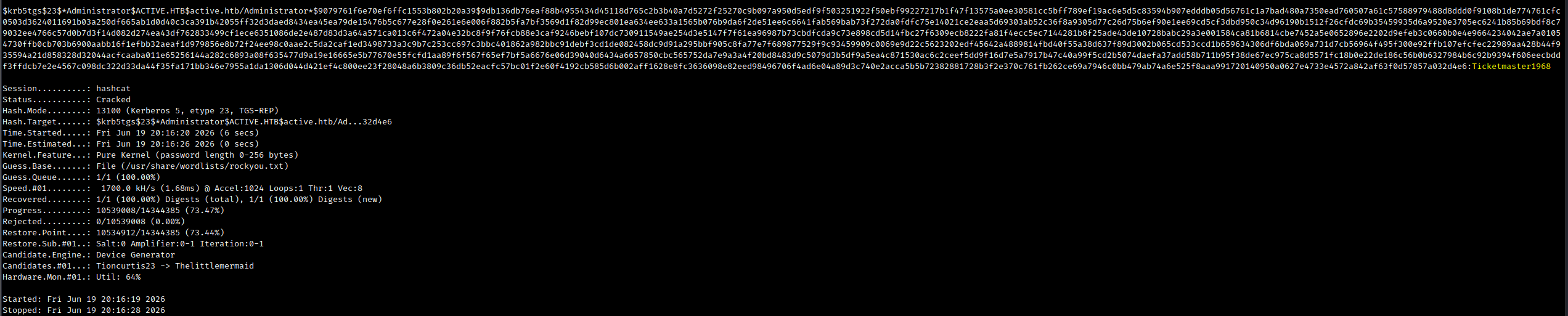 Cracking the Kerberos hash with Hashcat