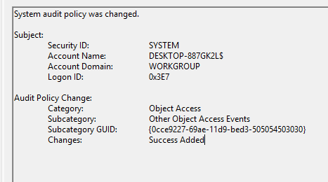 Security log filtered for audit policy changes