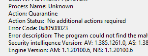 Microsoft Defender action taken