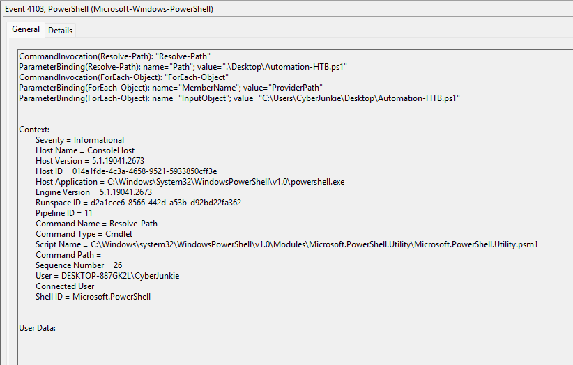 PowerShell Event ID 4103 activity