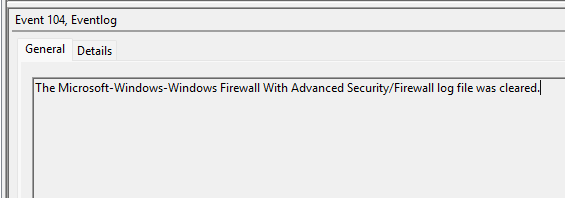 System log Event ID 104 showing log clearing