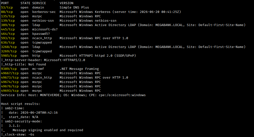 Nmap scan results for Monteverde