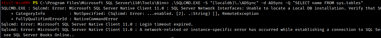 LocalDB ADSync query failed