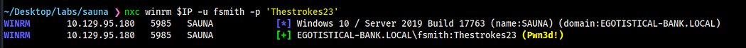 NetExec confirming WinRM access for fsmith